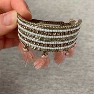 Chloe + Isabel Peachy Pink Tassel Hair Clip with white beads hair accessory